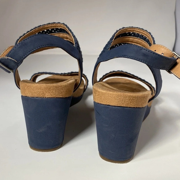 Lucky‎ Brand Crochet Wedge Sandals Navy Blue Leather Woven Crochet Size 8.5 - Picture 7 of 10